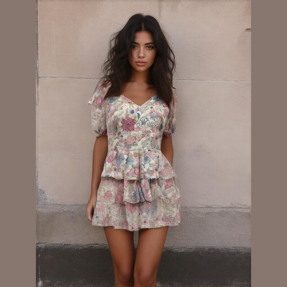 Mon Cheri Floral Ruffle Mini Dress Size Small